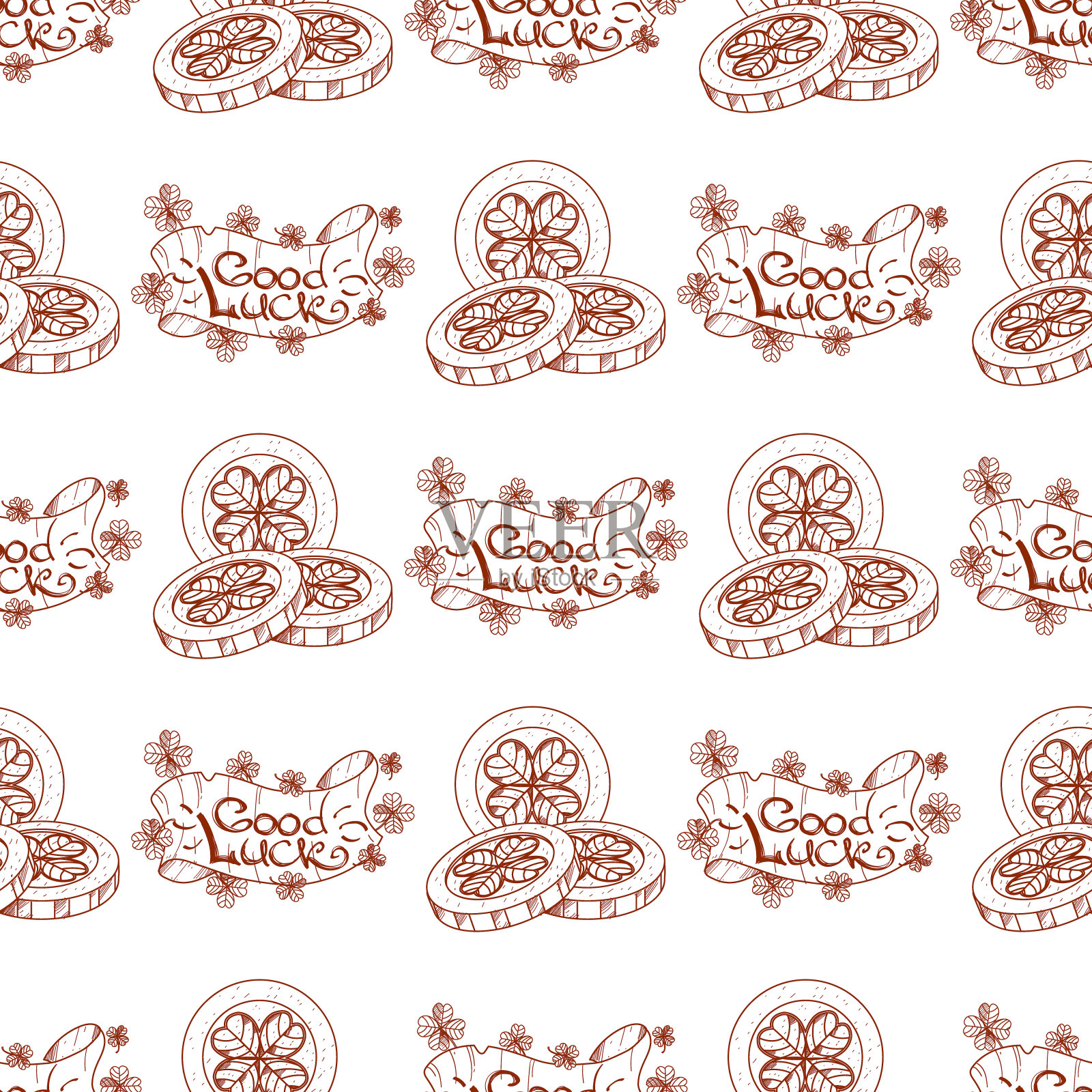 好运横幅和三叶草无缝图案插画图片素材