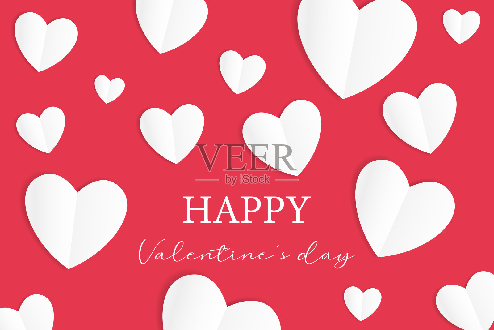 情人节快乐简单矢量背景。纸工艺品心形物体和美丽的字母。用于制作传单、横幅、海报、贺卡等节日礼物。爱的灵感插画图片素材