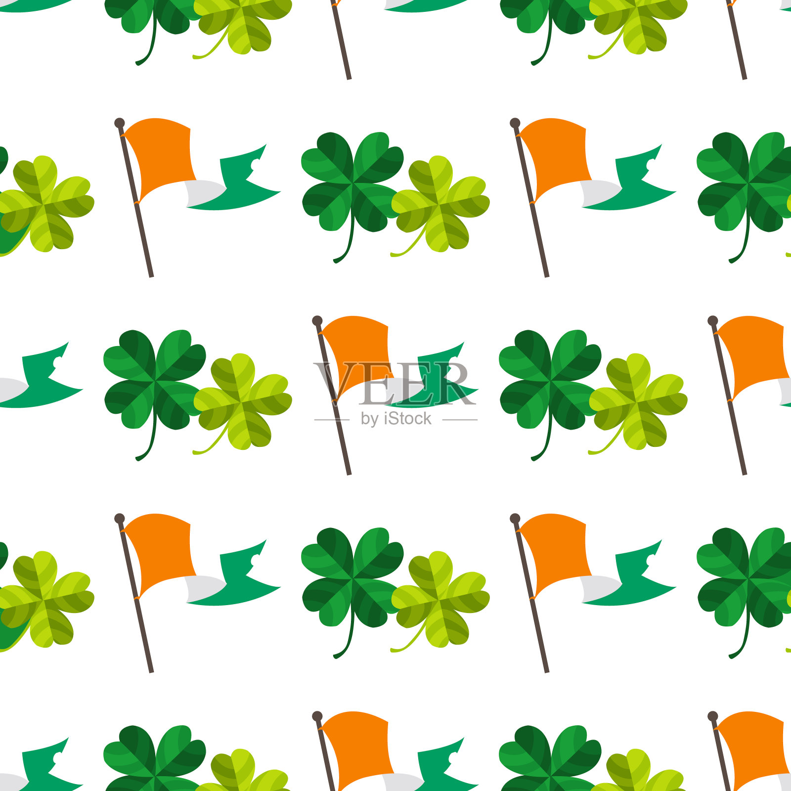 无缝图案与爱尔兰国旗和四叶三叶草设计元素图片