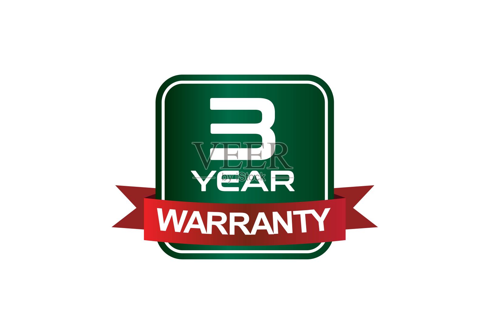 绿色金属3年保修方形纽扣，红色缎带插画图片素材