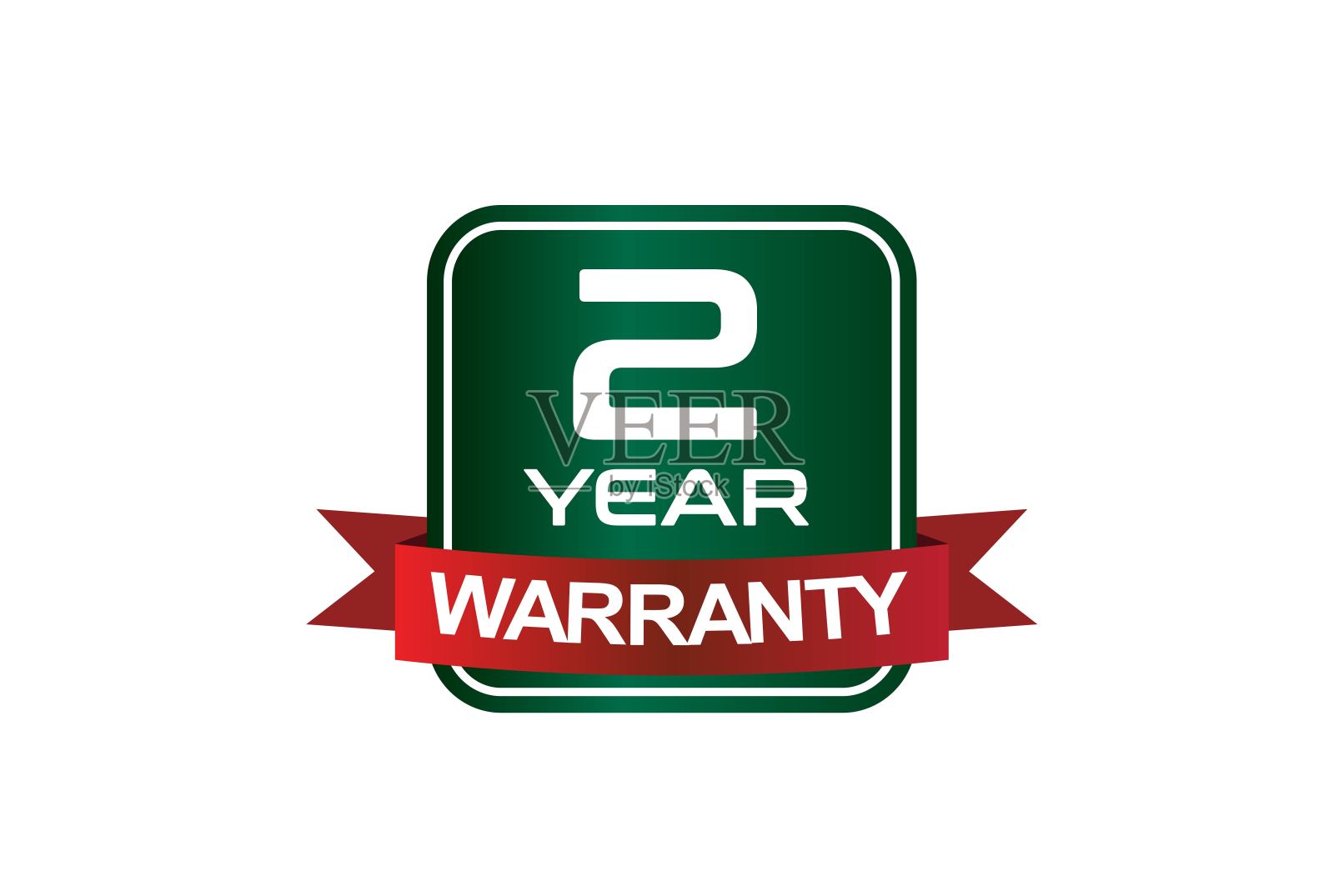 绿色金属质保2年方形纽扣，红色缎带插画图片素材