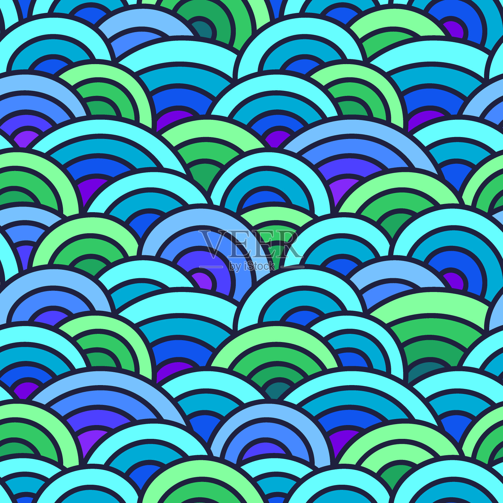 图形点缀。鱼的皮肤纹理。矢量无缝模式与抽象比例。东方波。插画图片素材