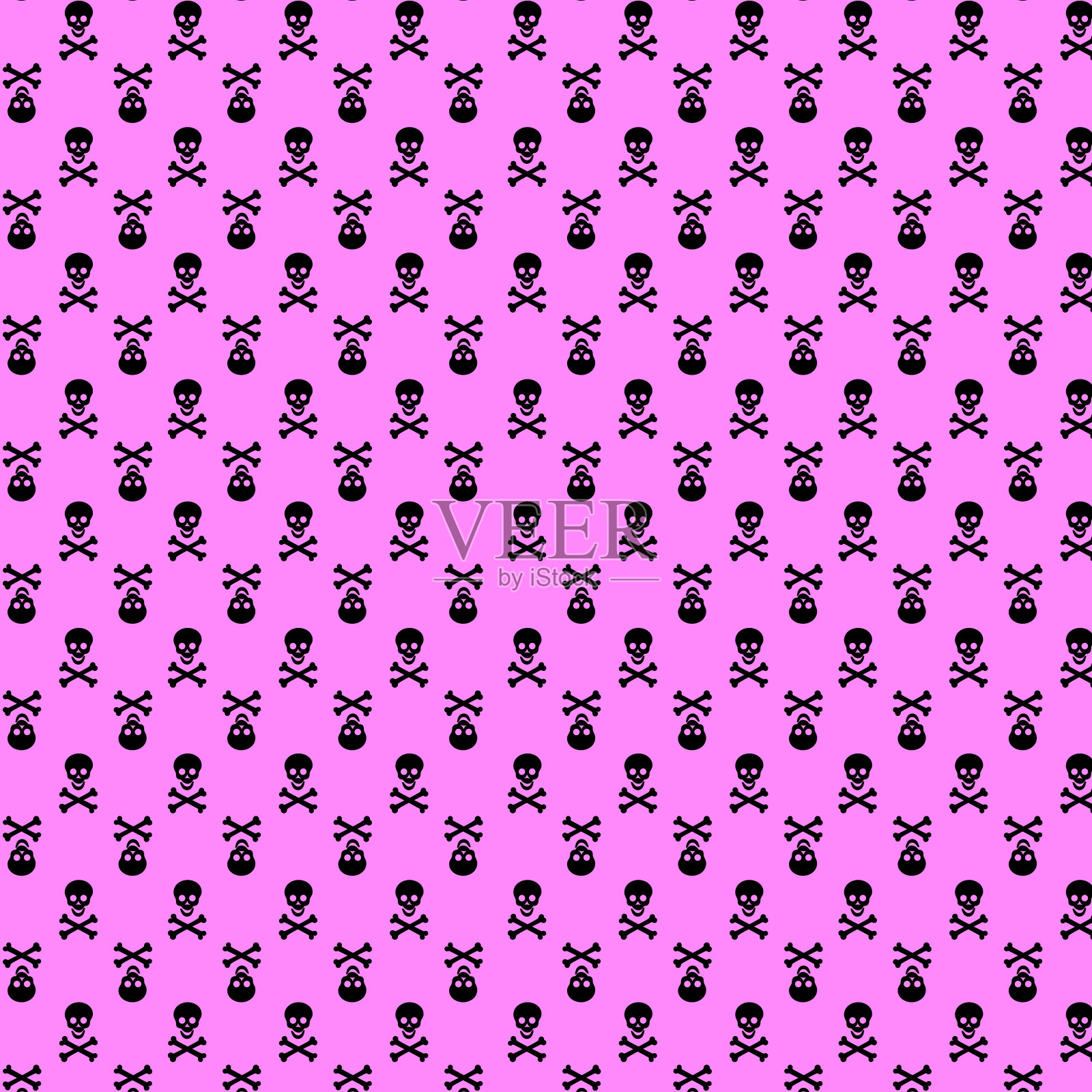 卡通欢快的骷髅轮廓。矢量无缝模式插图。粉红色的背景插画图片素材