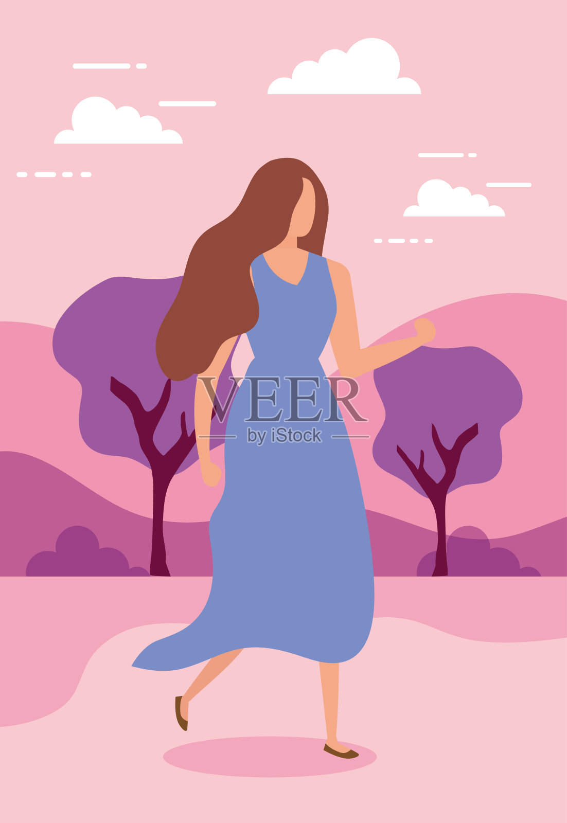 美丽的女人在公园的自然人物插画图片素材