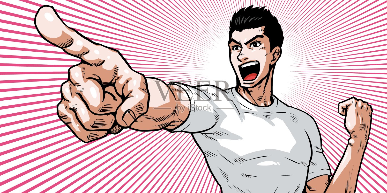 一个努力工作的商人一边喊一边指插画图片素材