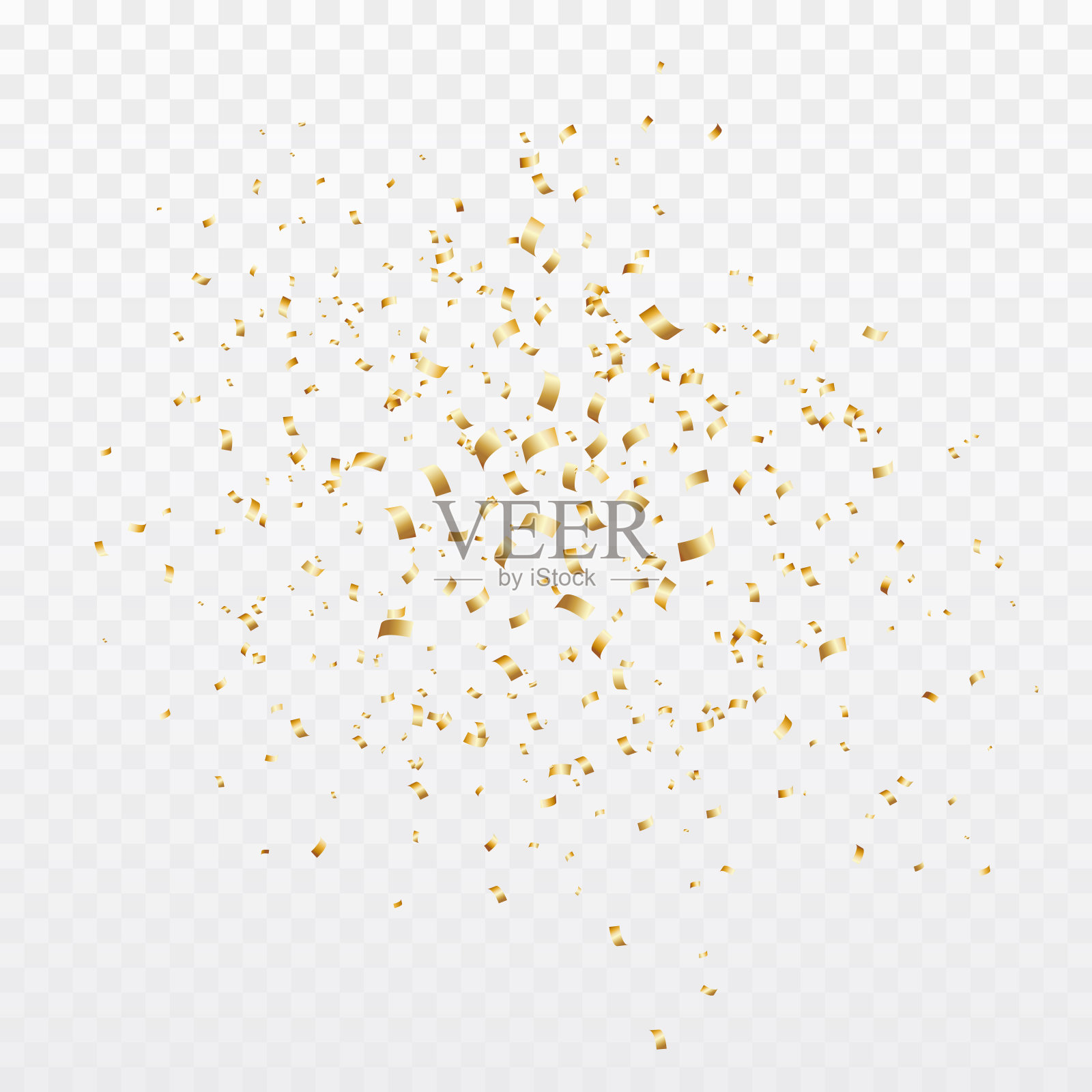 五彩纸屑突然爆炸。金色的丝带，飘带和粒子。生日晚会的背景。插画图片素材