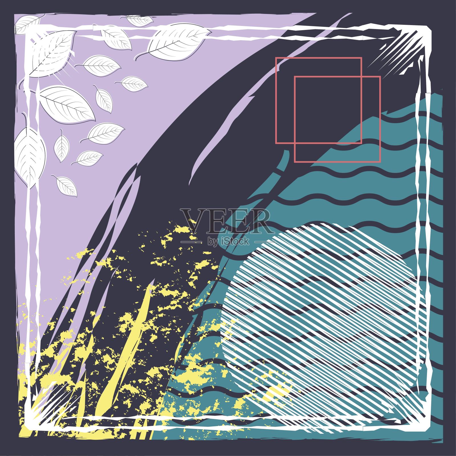 抽象的头巾和毛毯的围巾图案设计。希贾布围巾用喷墨刷和叶子印刷制作。插画图片素材