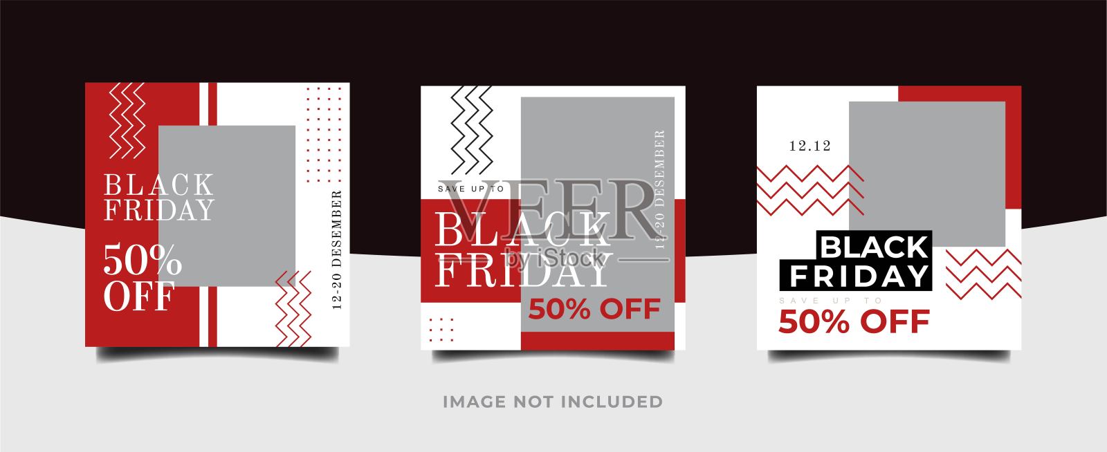 现代时尚社交媒体包模板的折扣，促销，销售和特别优惠。几何抽象图案框架、正方形网页横幅和移动应用的背景布局插画图片素材