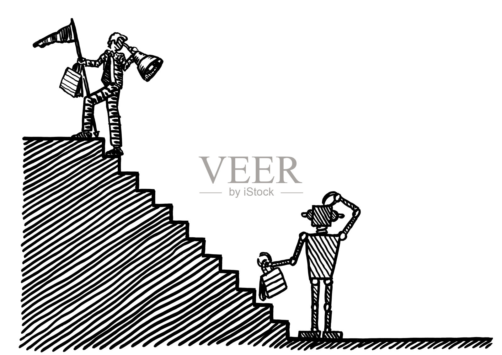 draw Leader回头看机器人插画图片素材