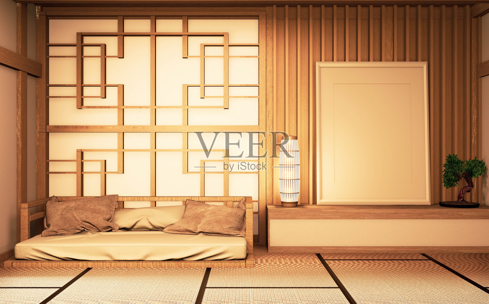 中式室内。三维渲染照片摄影图片