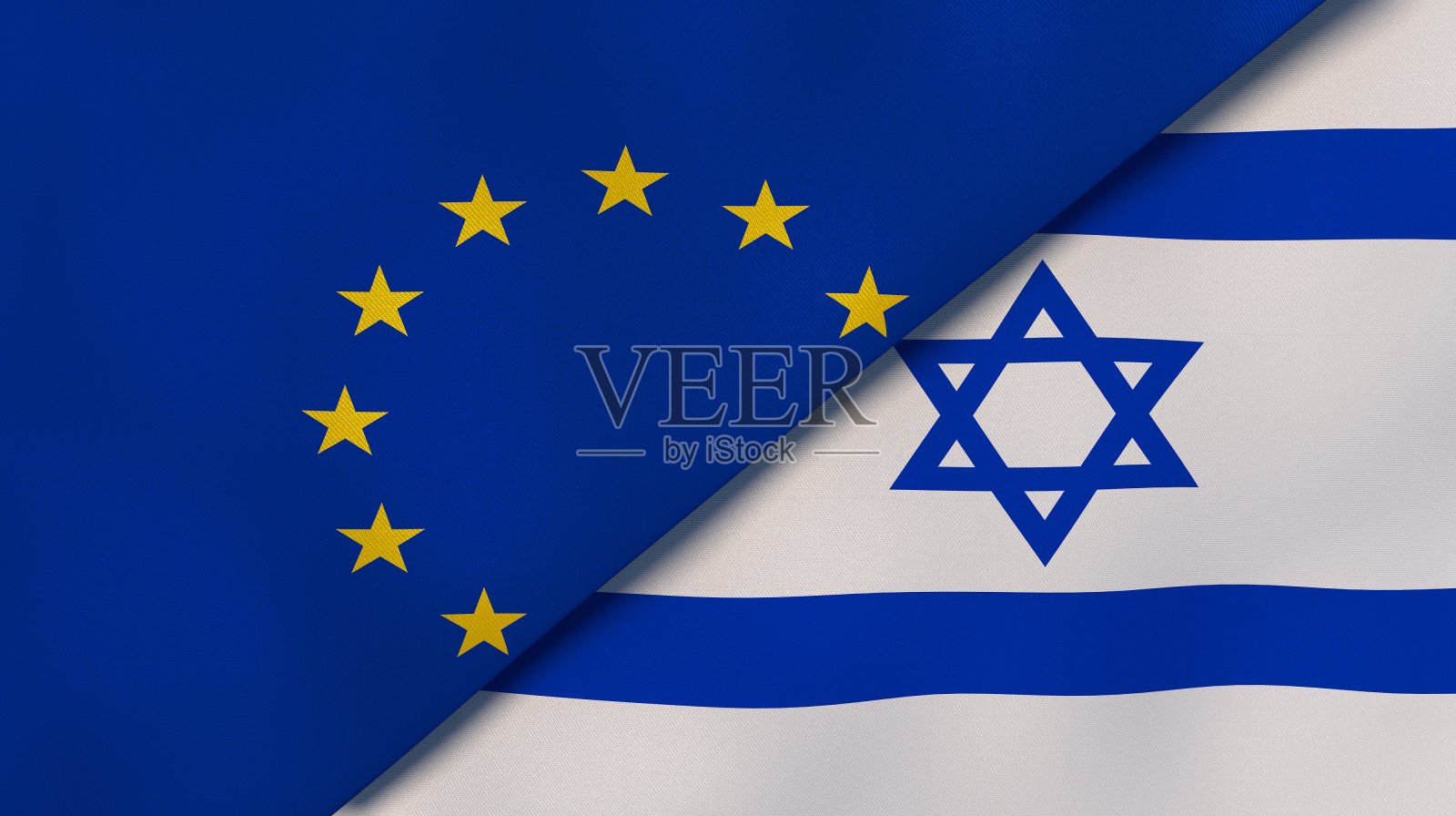 欧盟与以色列国旗新闻报道商务背景3D图照片摄影图片