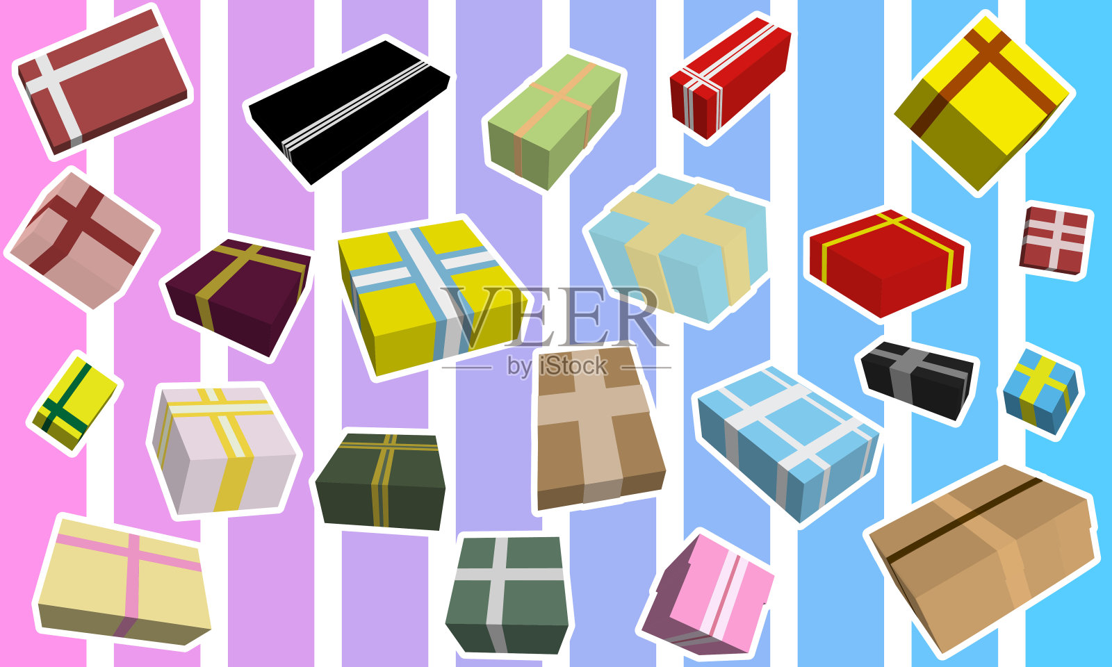 很多五颜六色的礼品盒插画图片素材