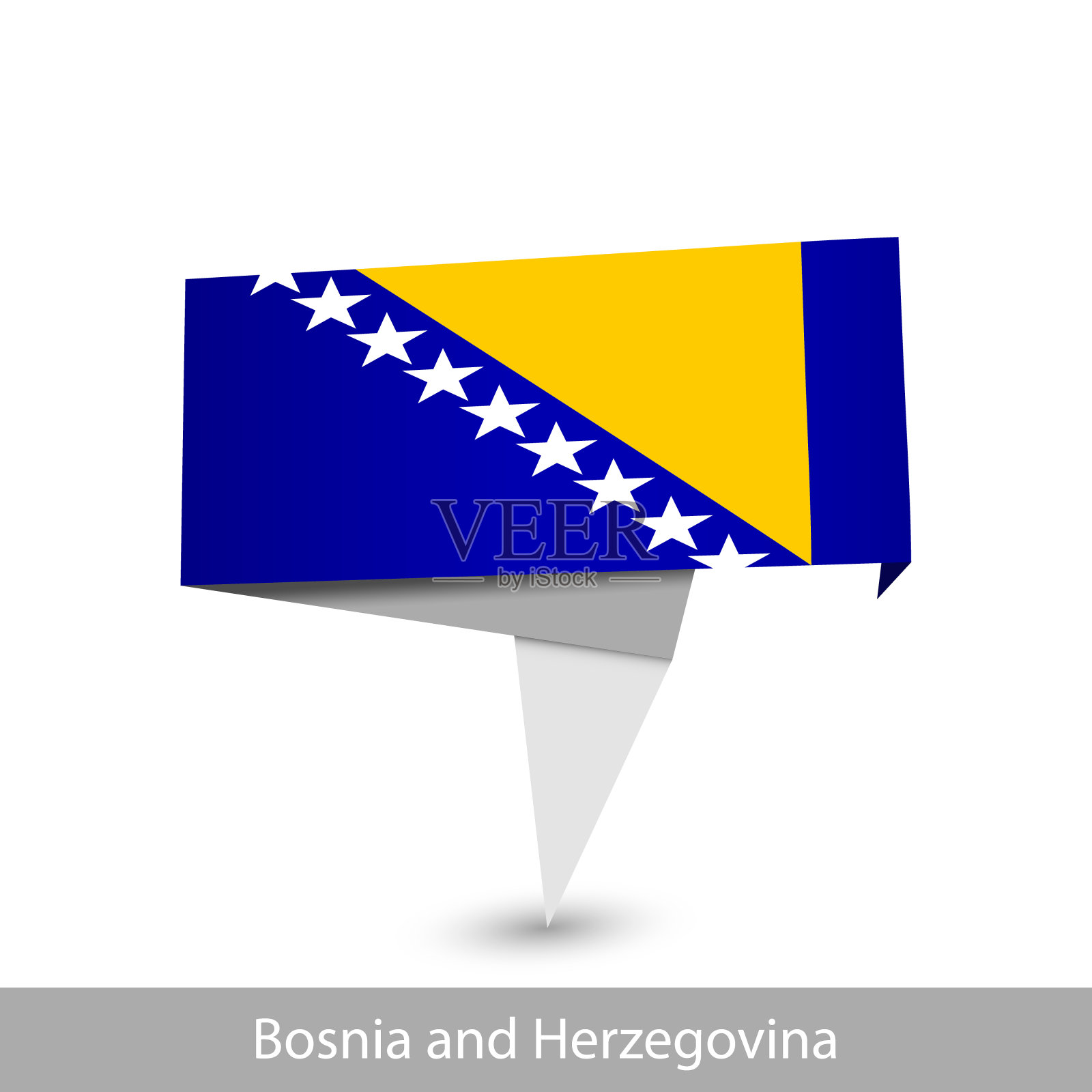 波斯尼亚和黑塞哥维那国家国旗。折叠彩带旗帜插画图片素材