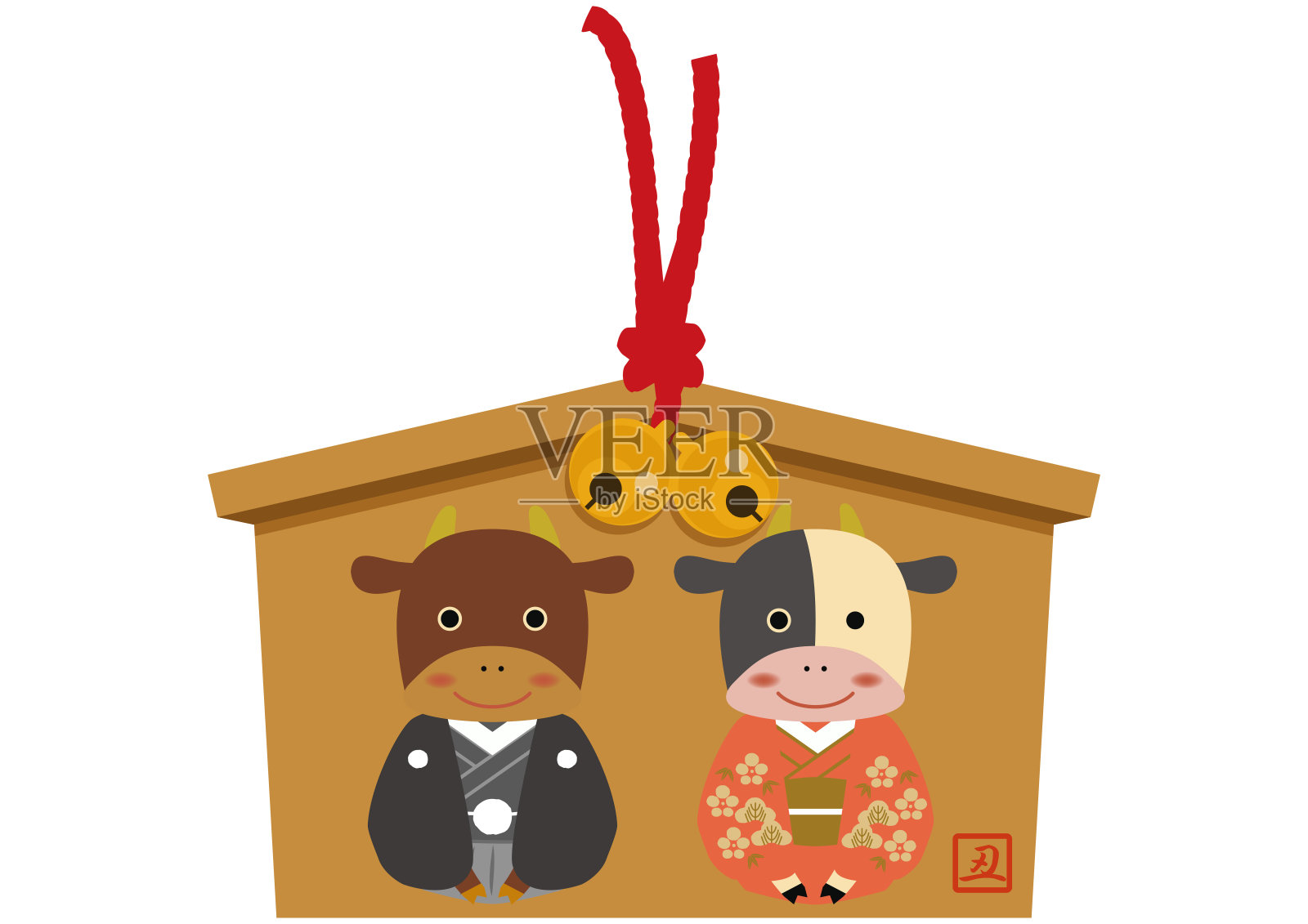 日式牛性格。星座剪辑艺术。牛和牛矢量艺术新年季节。插画图片素材