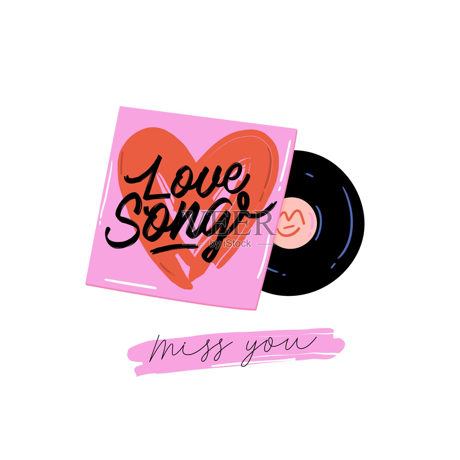 美丽的爱情印花与情人节的元素。插画图片素材