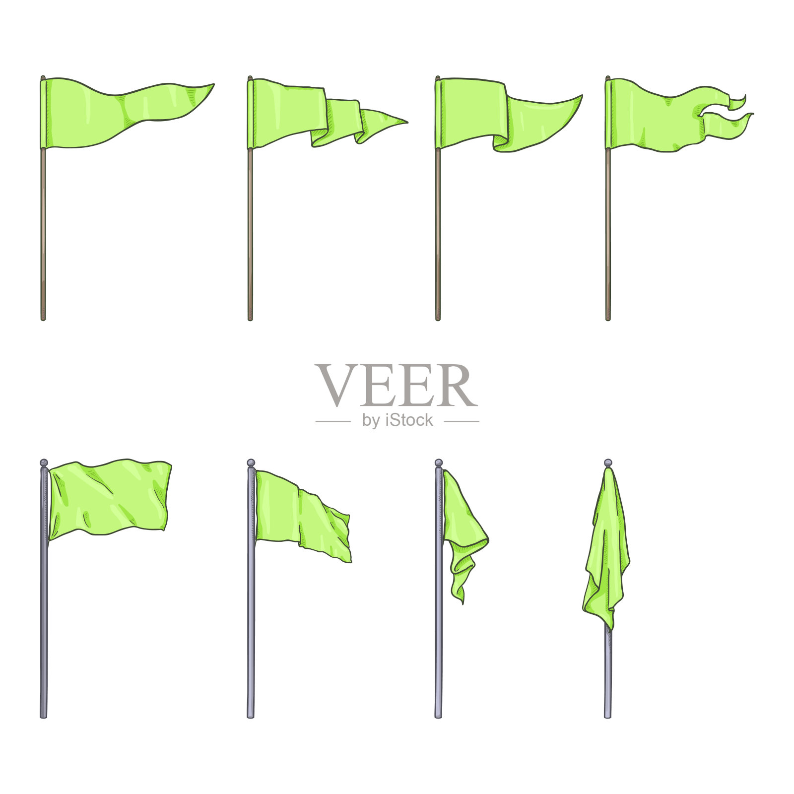 矢量设置的卡通旗帜在旗杆上设计元素图片