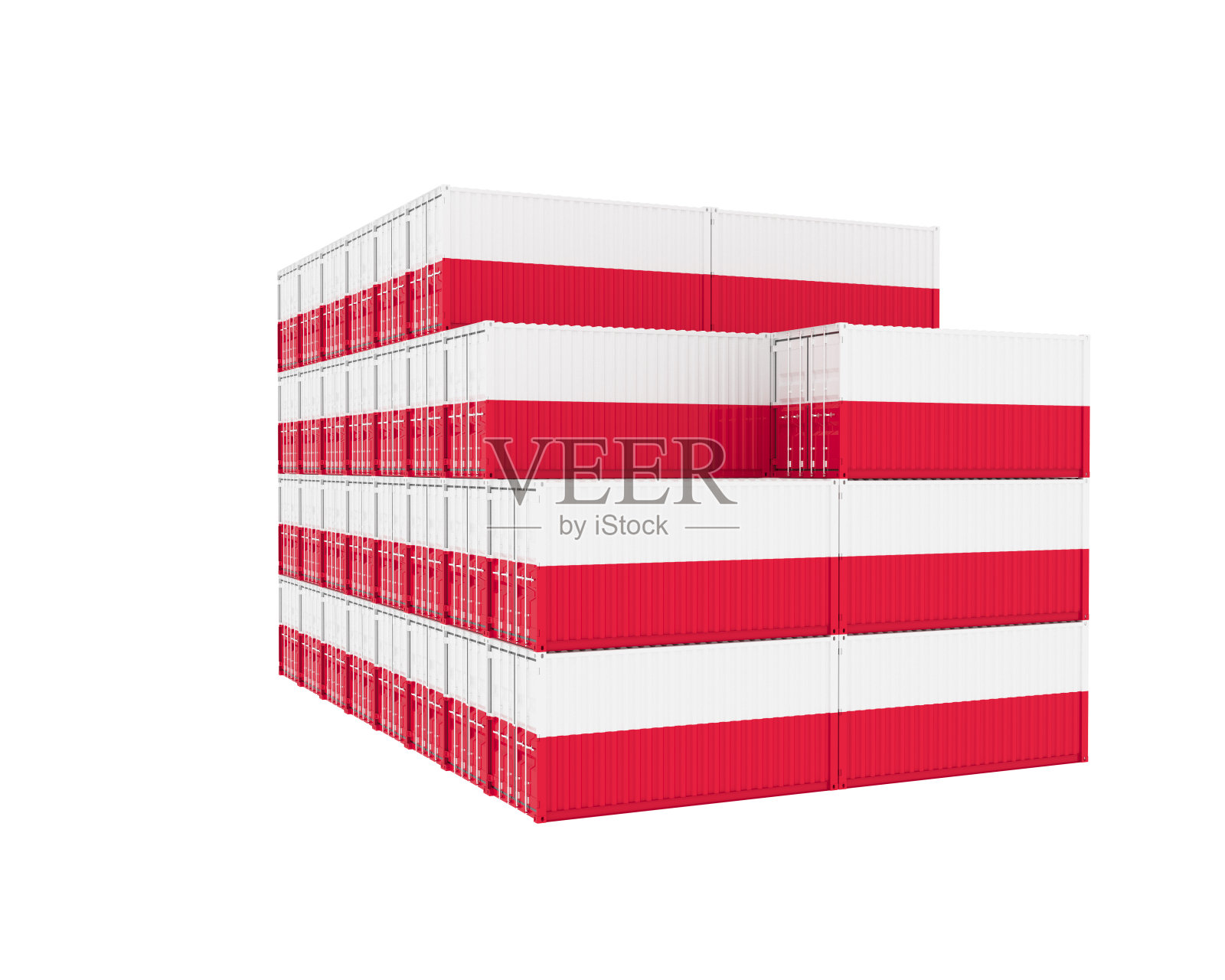 三维插图的货物集装箱与波兰国旗在白色的背景。发货、运输、海运货运。照片摄影图片