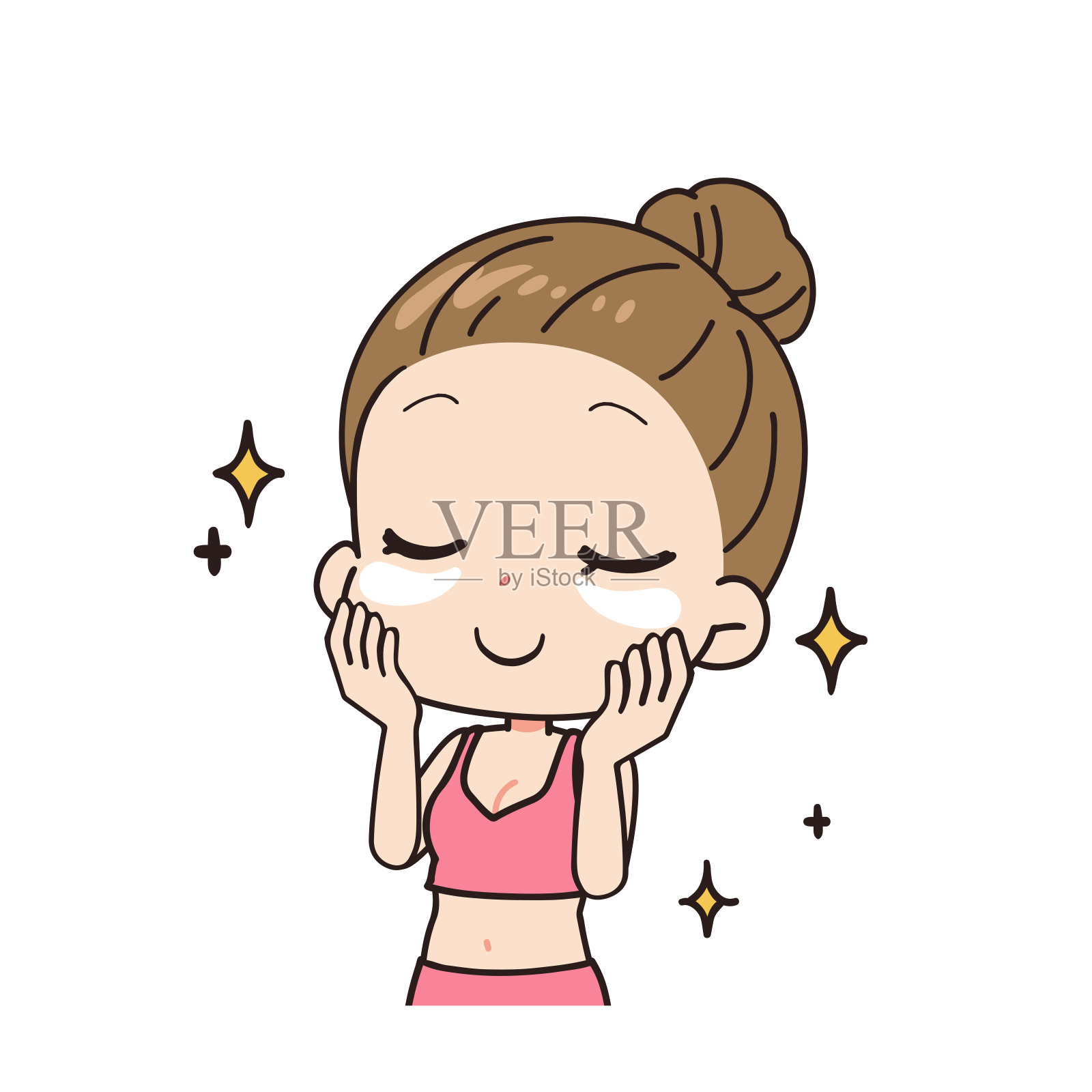 斜插图的女人谁打包，上半身。插画图片素材