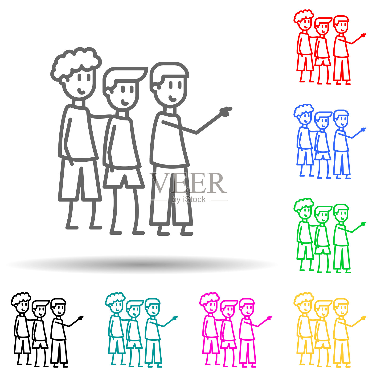 童年友谊多色风格图标。简单的细线，轮廓向量的用户界面和用户体验，网站或移动应用程序的友谊图标设计元素图片