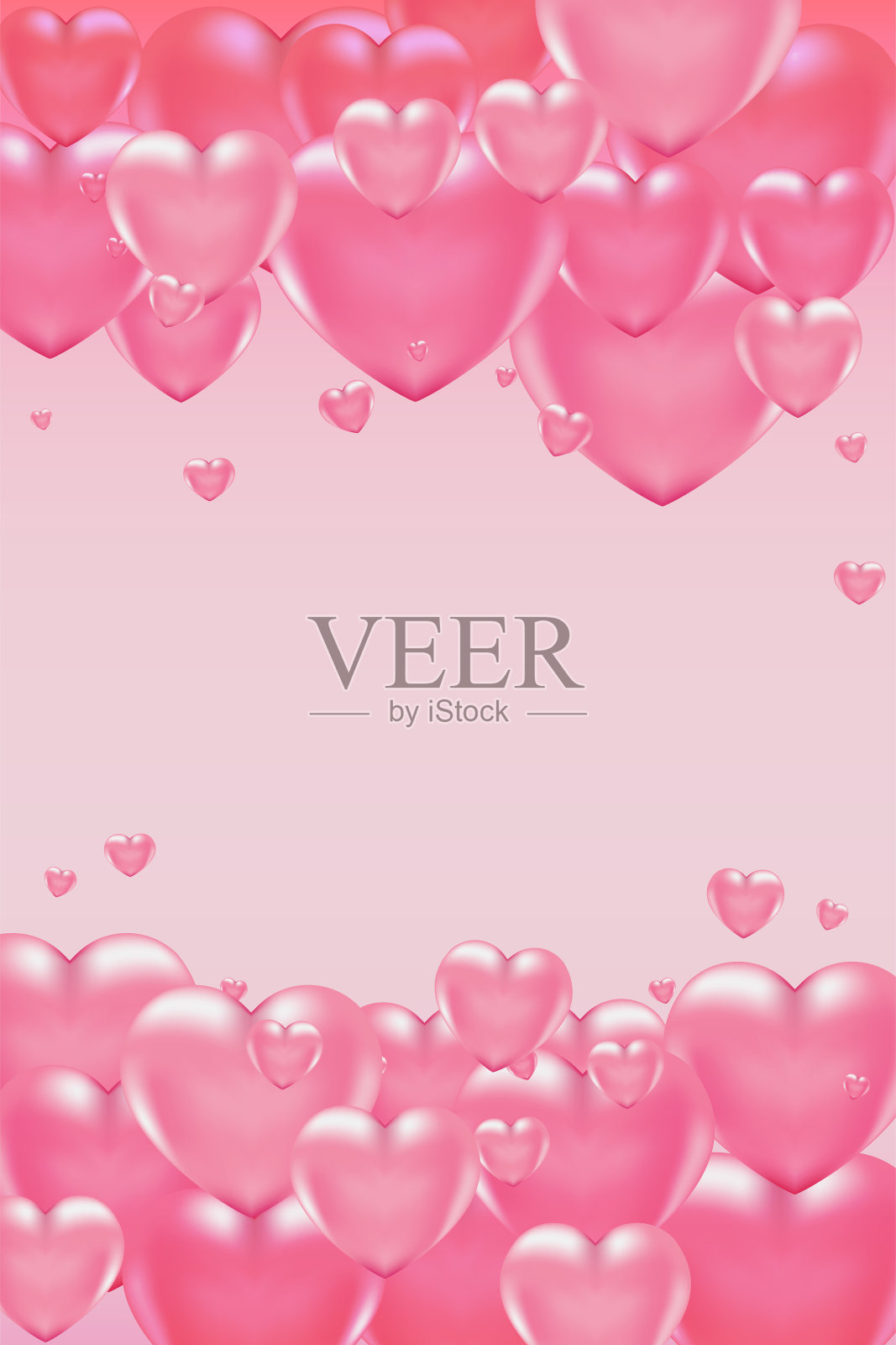 3d矢量圣瓦伦丁节粉红色的心在光的背景。海报和邀请函插画图片素材