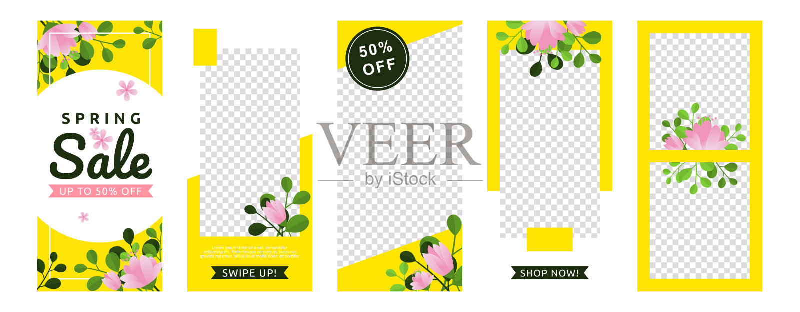 春花社交媒体故事现状商业营销模板集插画图片素材