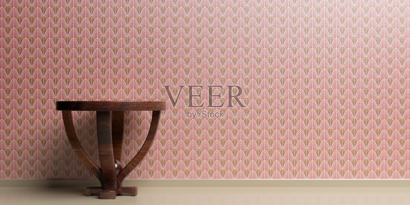 桌上的壁纸是红色的背景色。装饰艺术风格的装饰。三维演示照片摄影图片