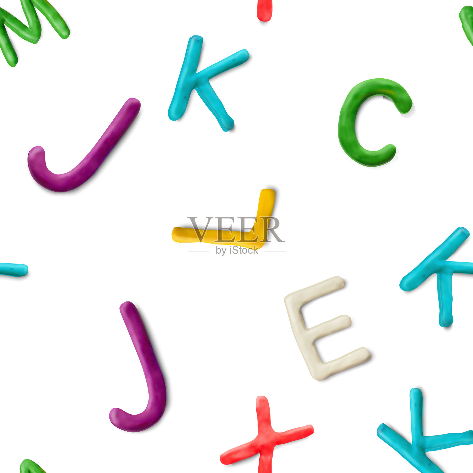 无缝模式与字母。手工粘土字母模型。逼真的3d矢量字母背景。插画图片素材