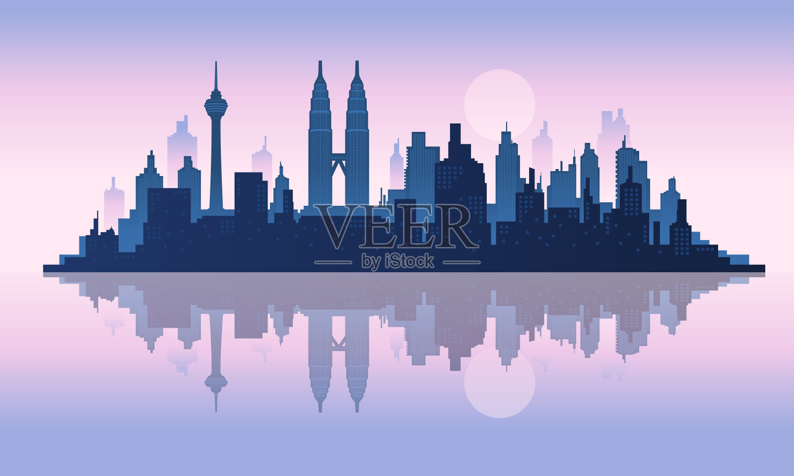 反映双子星塔和双塔的城市矢量背景。插画图片素材