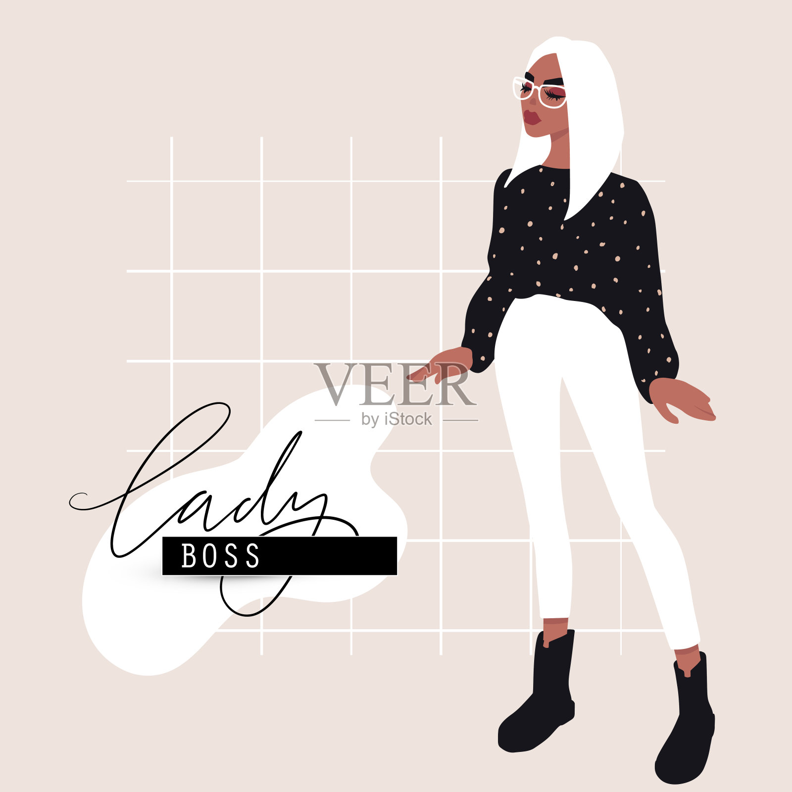 女性时尚卡在卡通扁平风格。女老板。插画图片素材