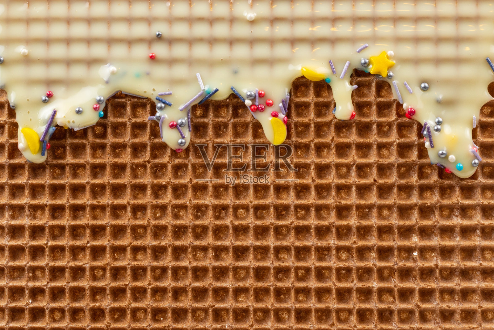 甜华夫饼背景奶油。照片摄影图片