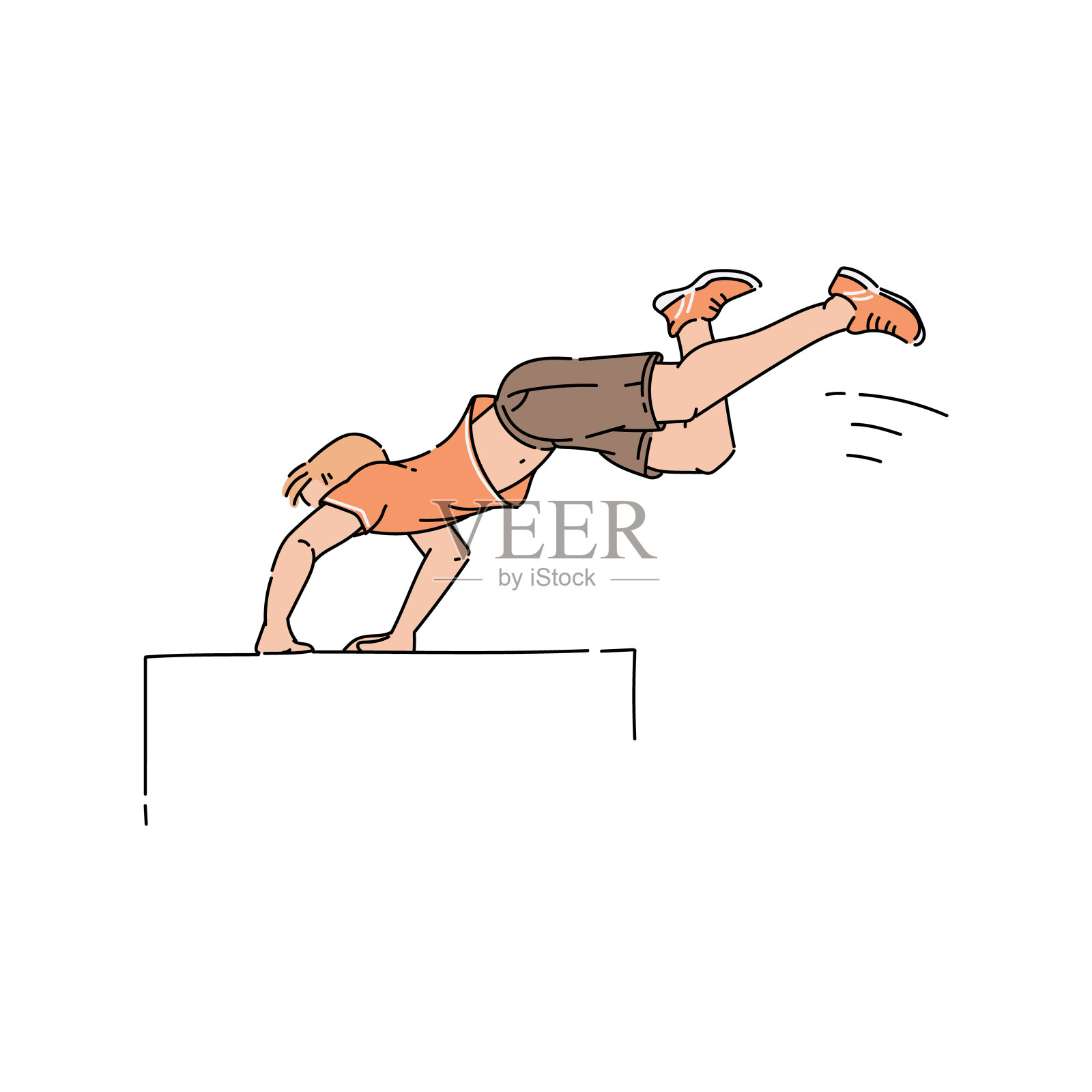 卡通男子做危险的跑酷跳跃-运动员跳过障碍插画图片素材