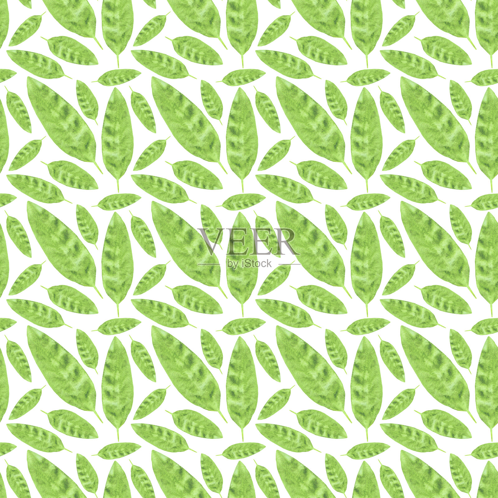 水彩叶无缝图案。春夏季背景。插画图片素材