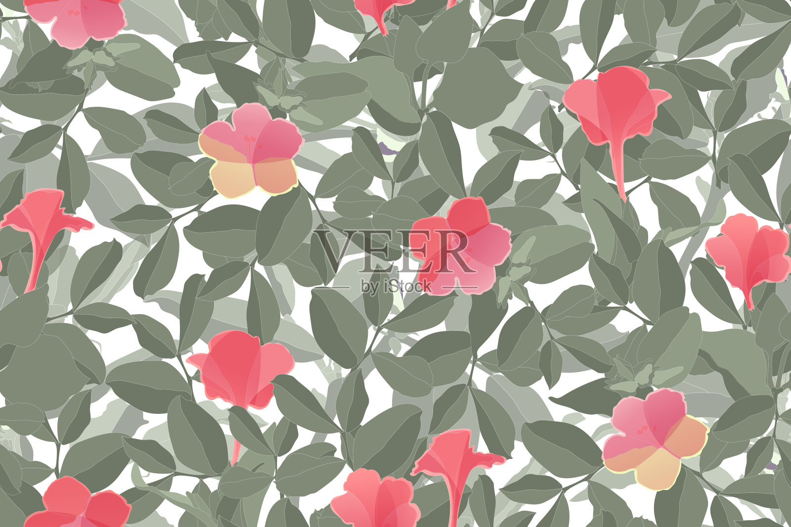 艺术花卉矢量无缝图案。插画图片素材