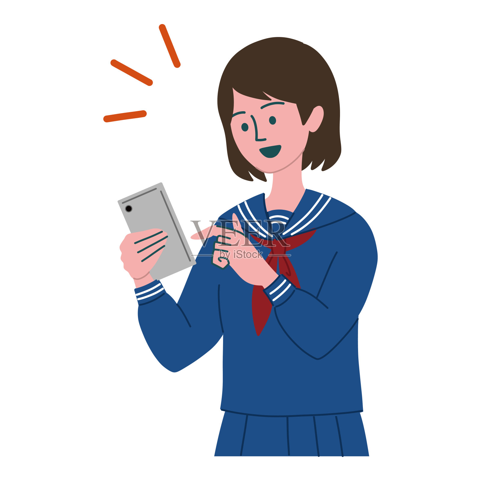 女学生智能手机的手势插画图片素材