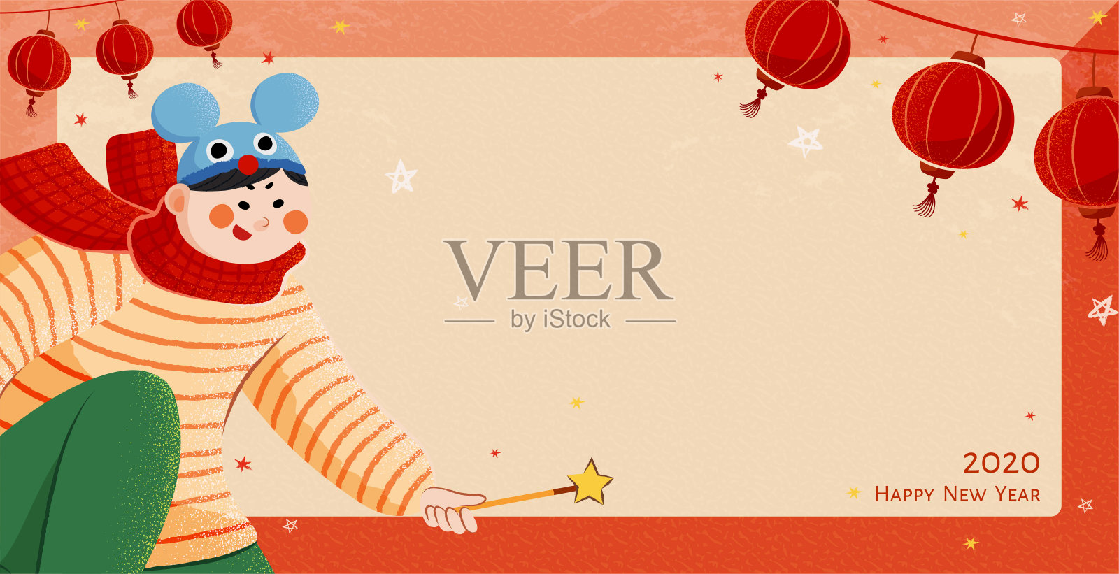 男孩挥舞着魔杖迎接新年插画图片素材