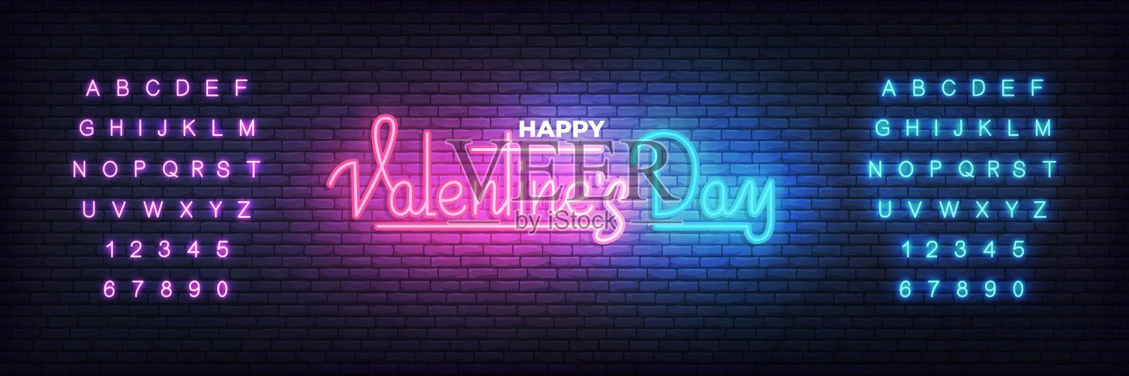 情人节。情人节霓虹灯闪烁的招牌设计模板素材