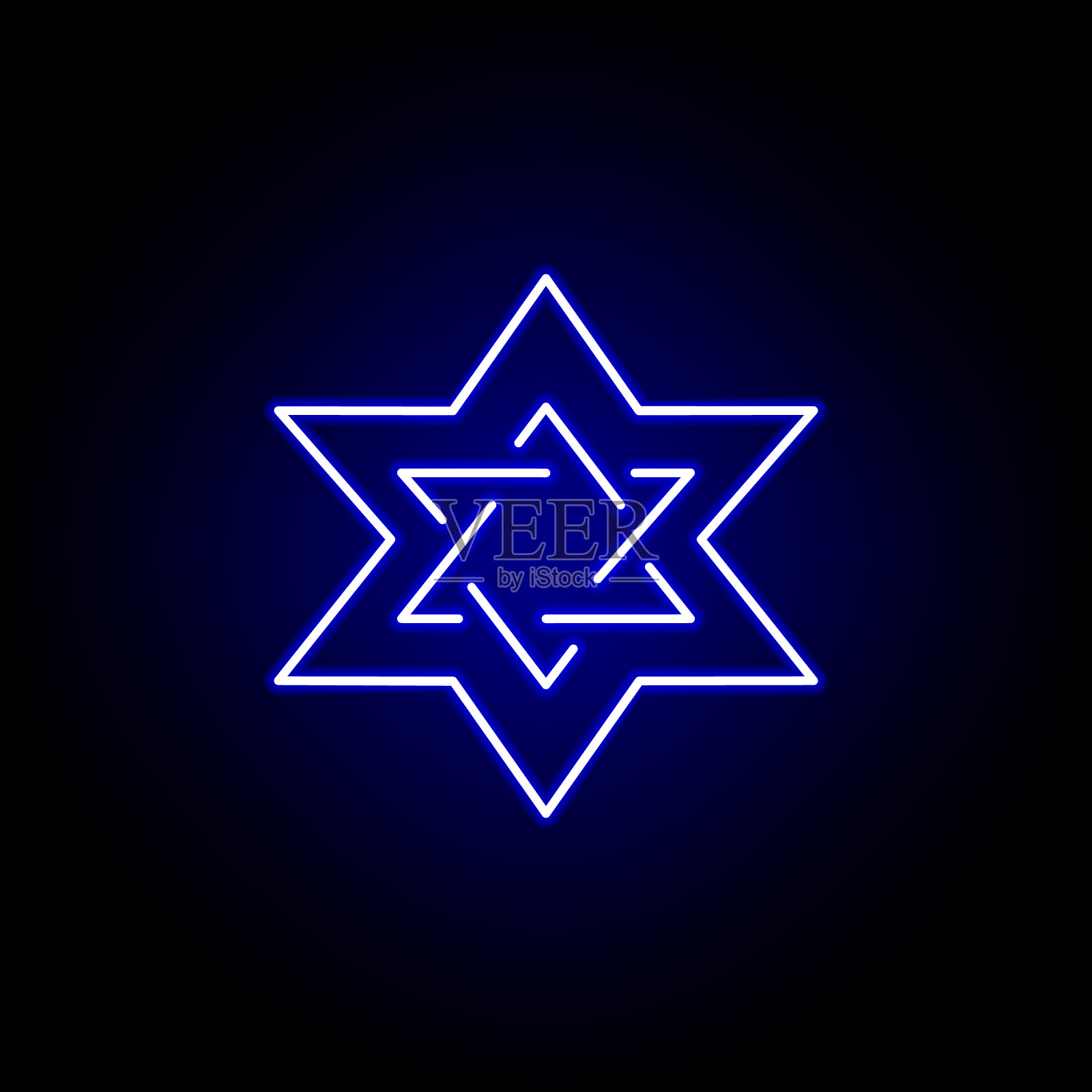 大卫之星死亡轮廓蓝色霓虹灯图标插画图片素材