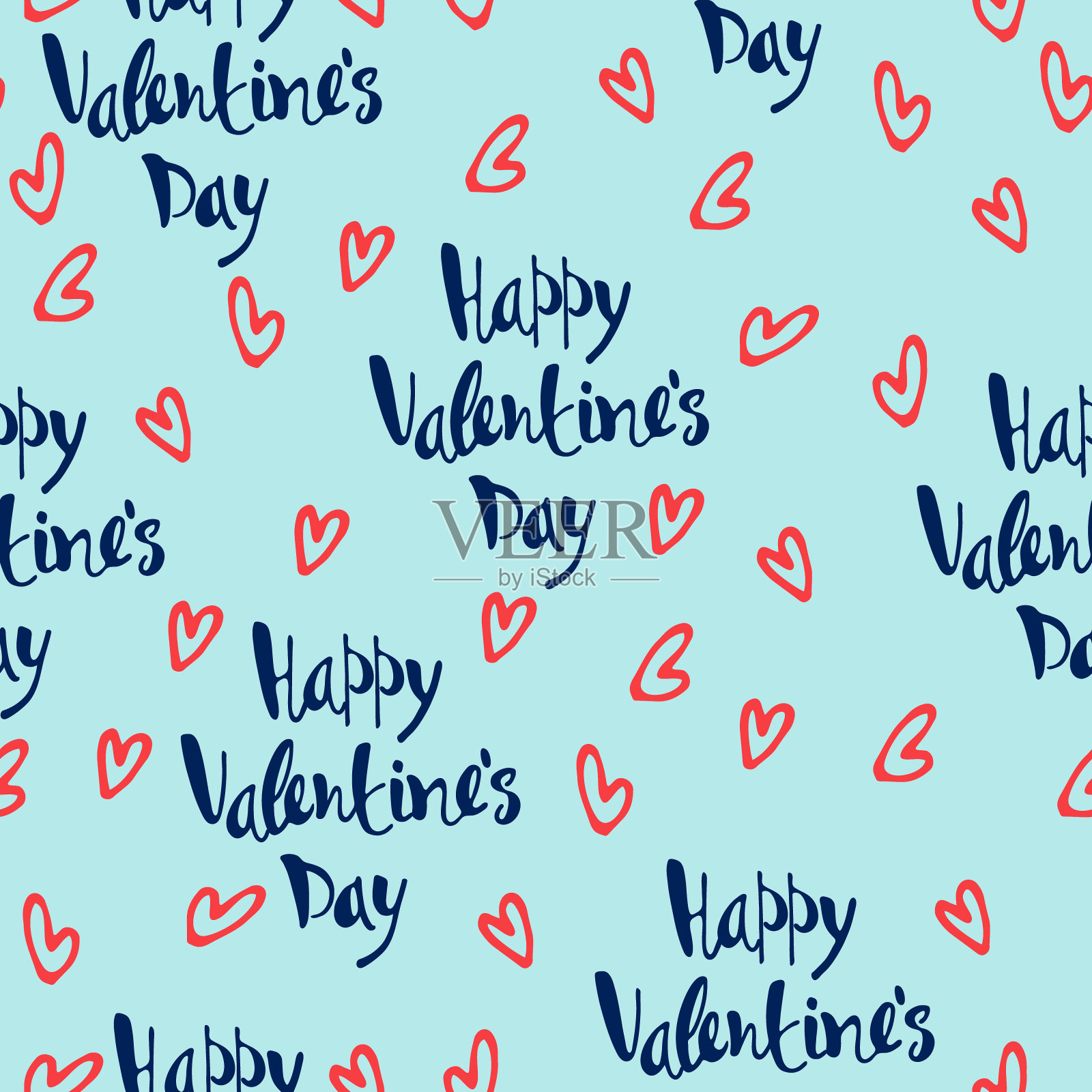 情人节主题无缝模式。手写的问候，粉色的心插画图片素材