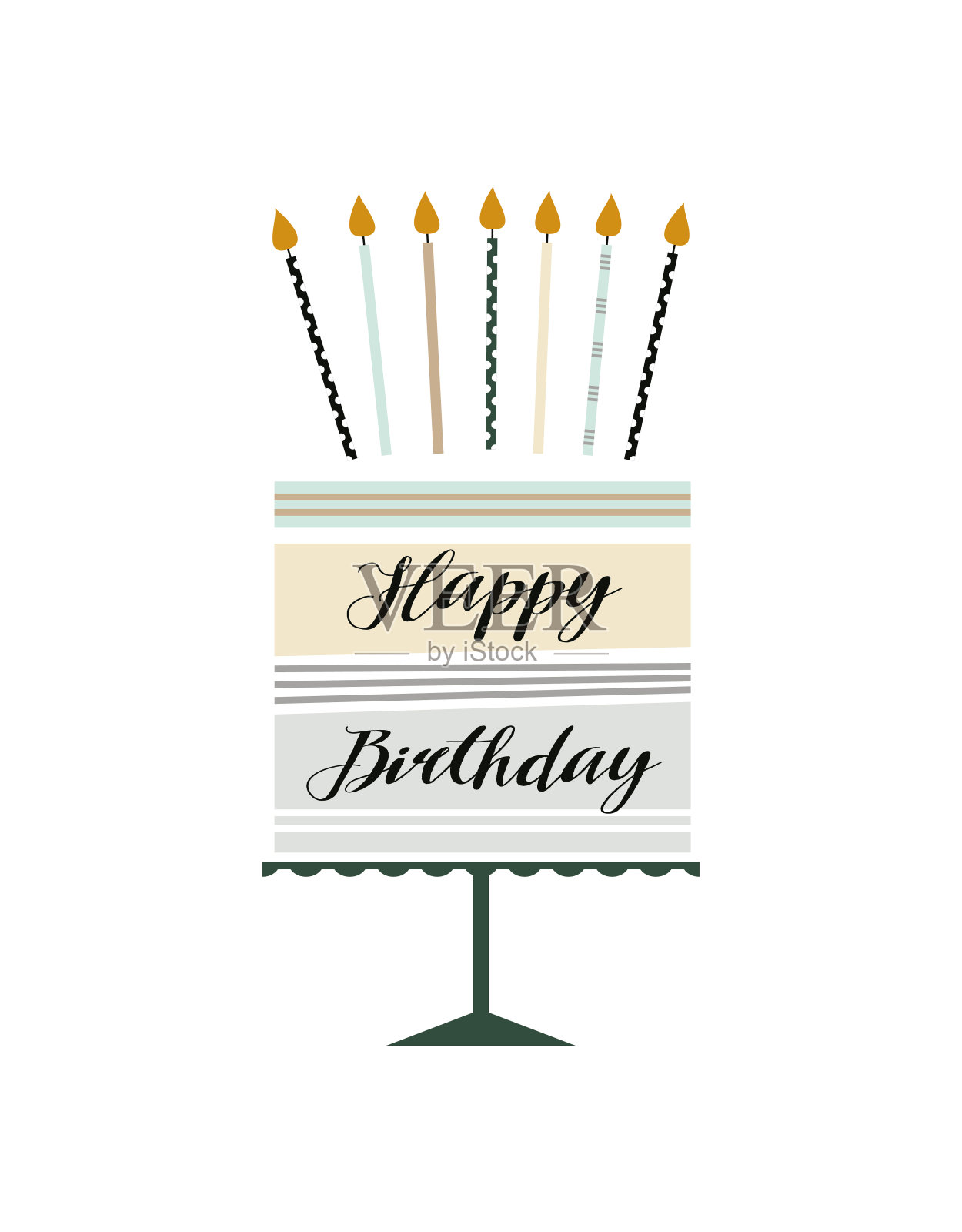 贺卡与手绘蛋糕，快乐的生日背景插画图片素材