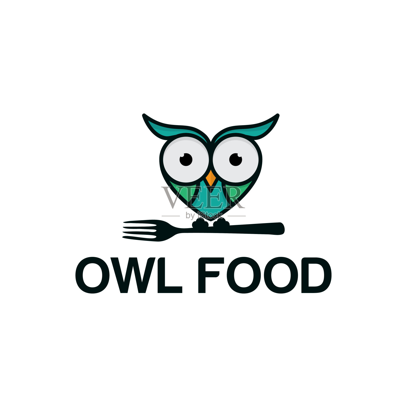 叉子上的猫头鹰图案插画图片素材