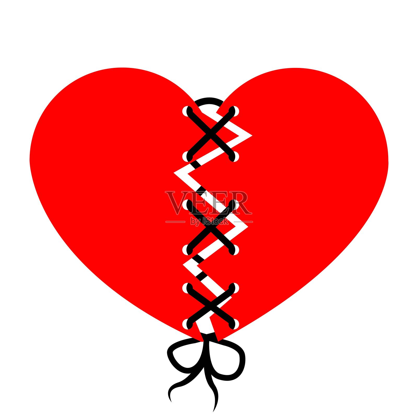 破碎的红色的心。两半。向量。孤独插画图片素材