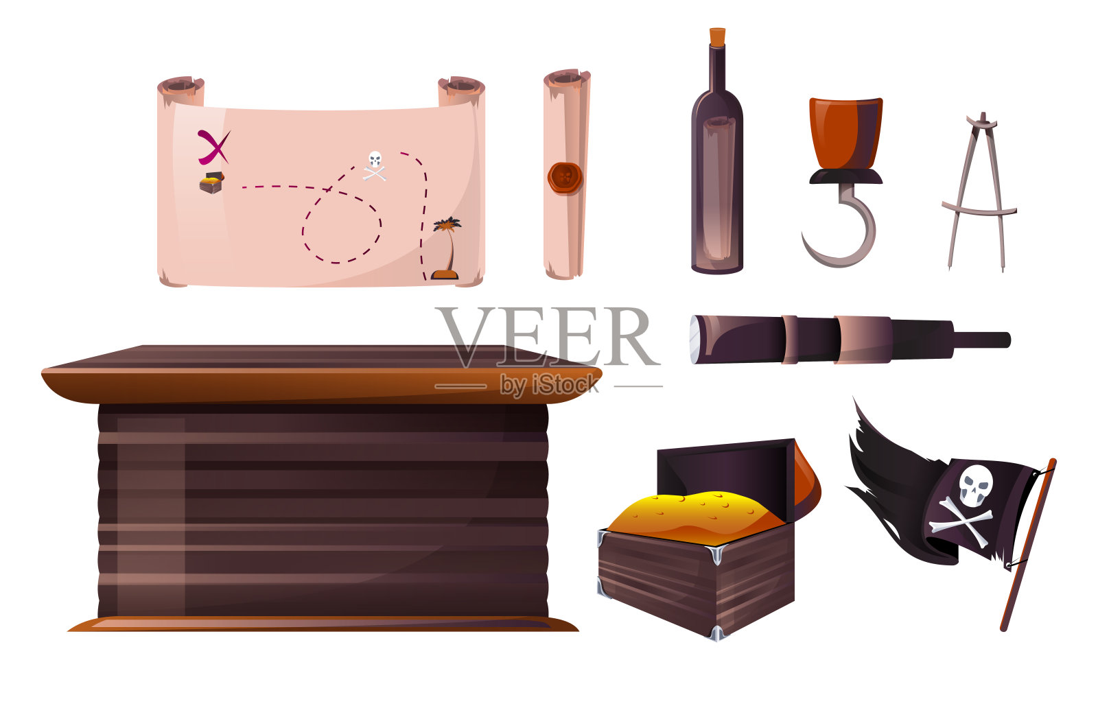 矢量设置海盗船设备的图标插画图片素材