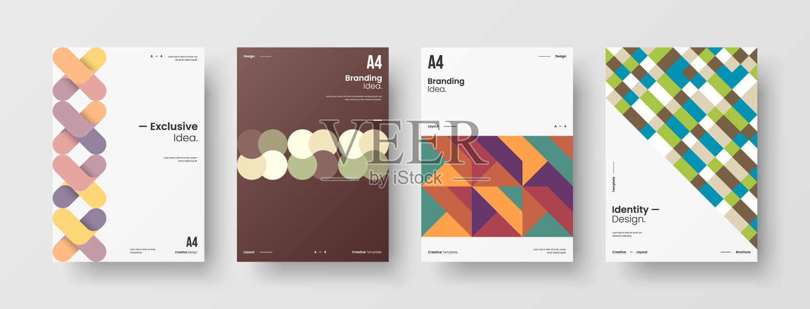 业务表示向量A4垂直方向首页模拟设置。公司报告封面抽象几何插图设计布局捆绑。公司标识手册模板收集。设计模板素材