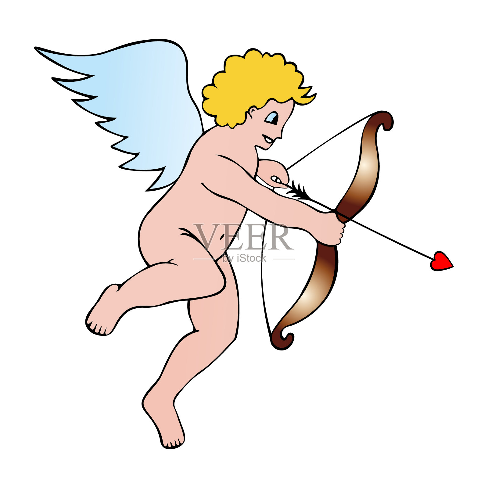彩色插图-丘比特。无色的背景。设计元素图片