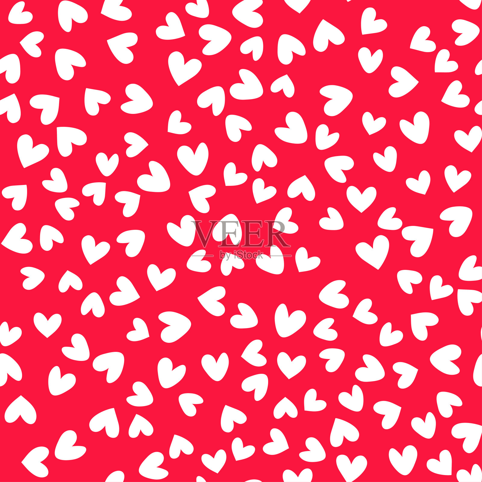无缝的情人节图案，白色的心在红色的背景。向量插画图片素材
