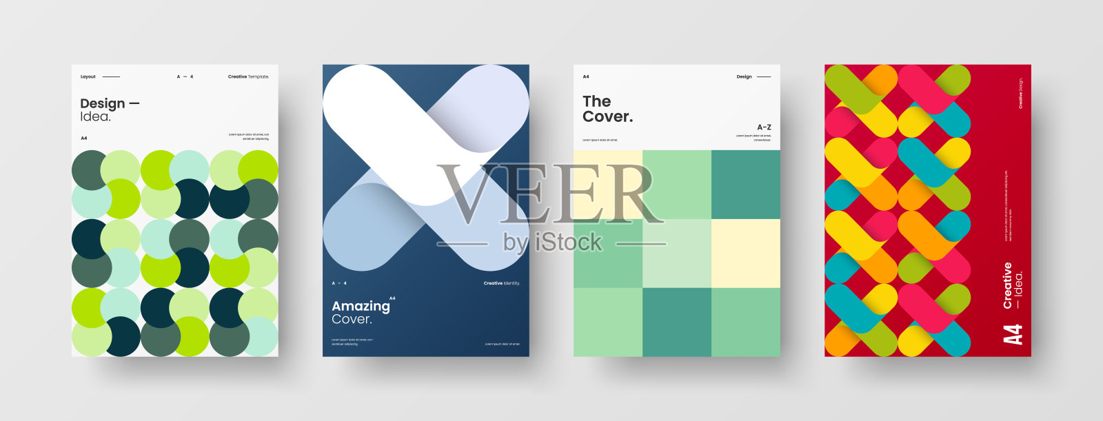 业务表示向量A4垂直方向首页模拟设置。公司报告封面抽象几何插图设计布局捆绑。公司标识手册模板收集。设计模板素材