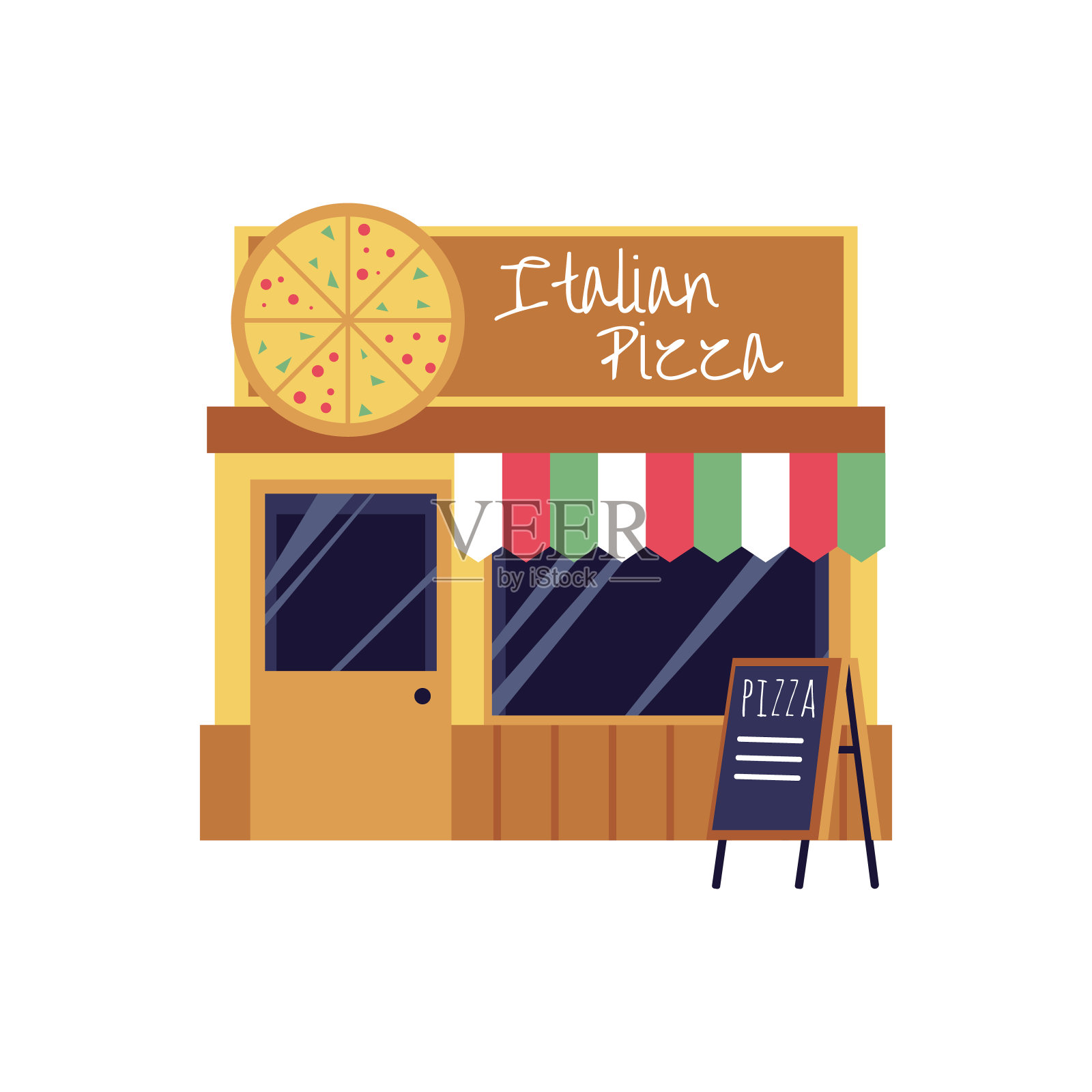 披萨餐厅和外卖披萨食品店平面矢量插图孤立。设计元素图片