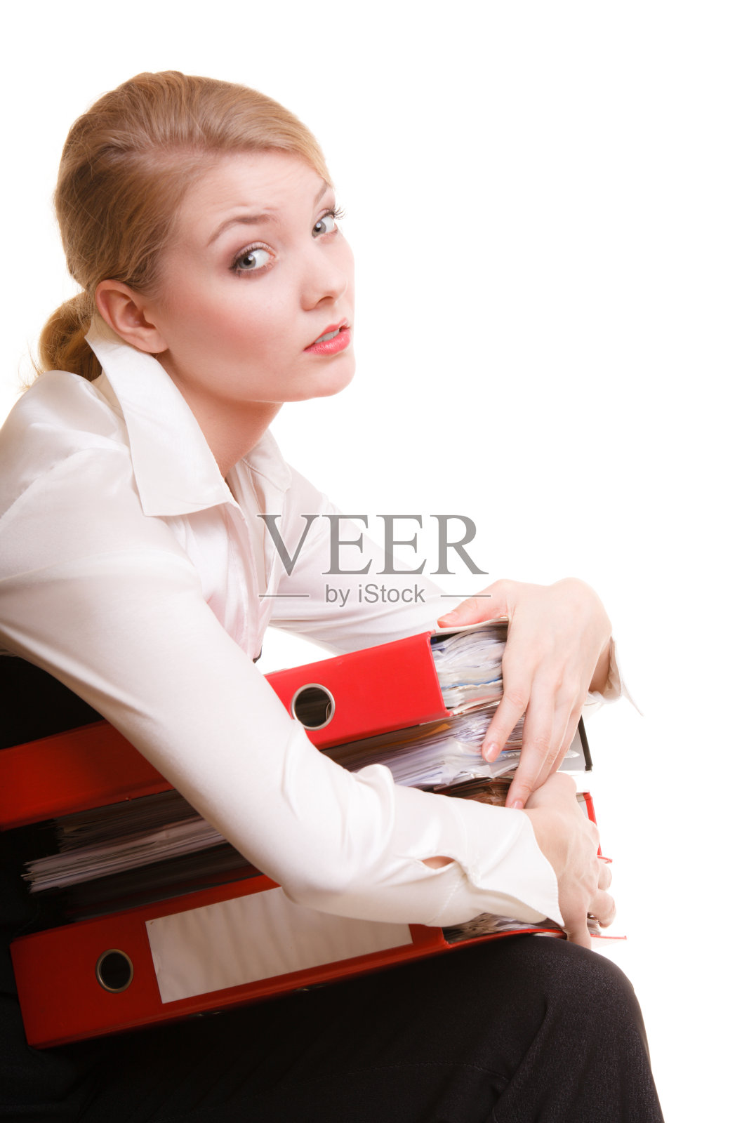 手持一叠文件夹的商务女人照片摄影图片