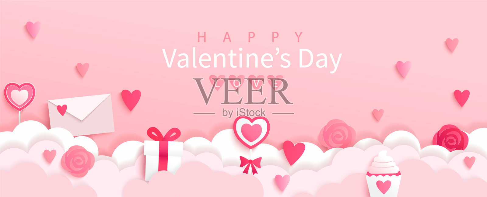 带有节日象征的情人节横幅。设计模板素材