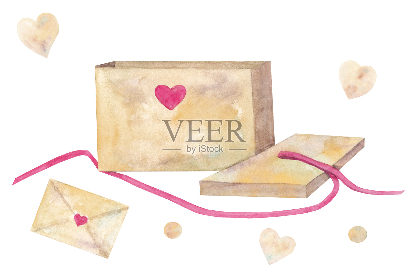 礼物盒情人节水彩画集。插画图片素材